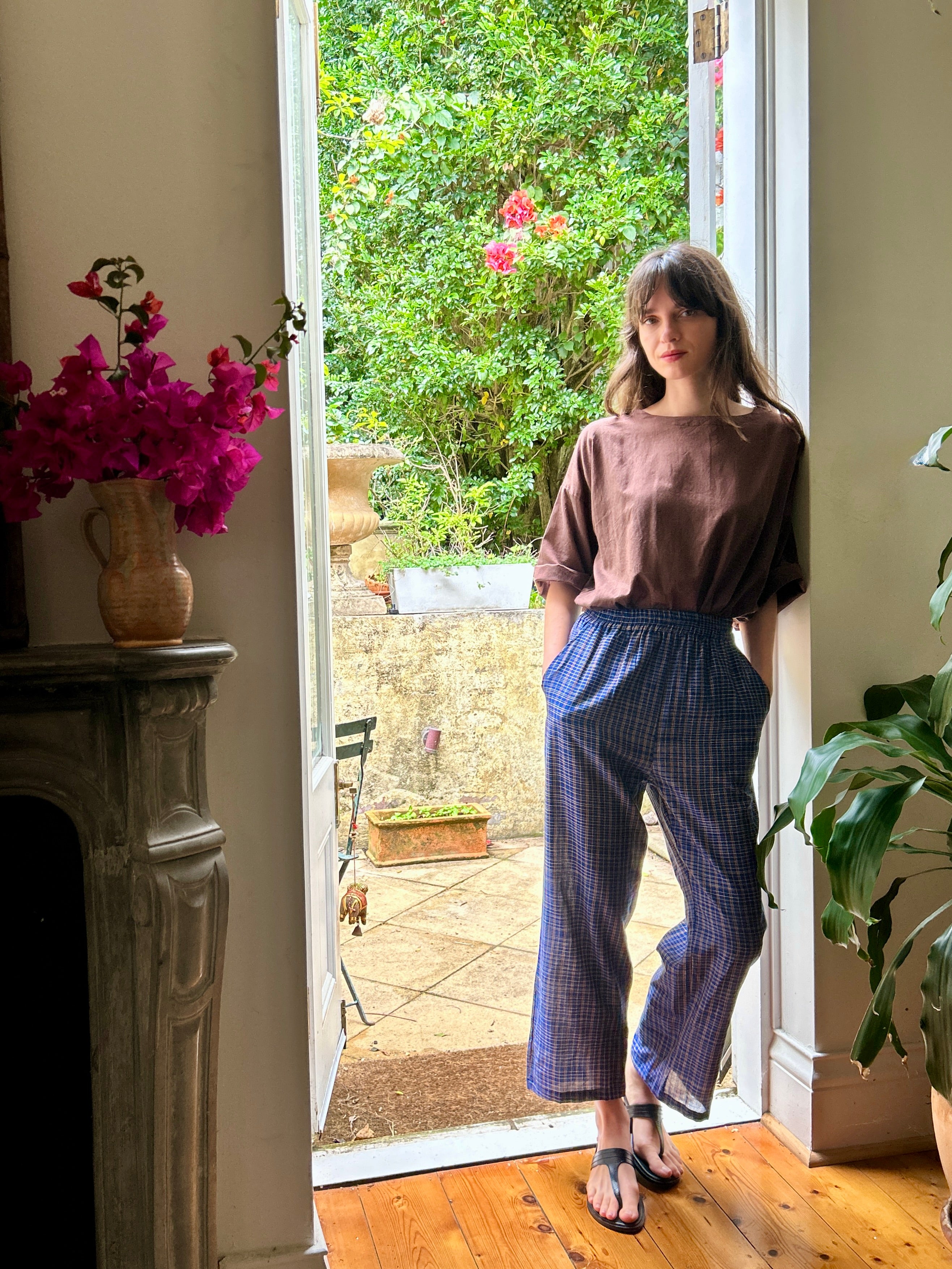 Julia Pants Cobalt  Blue check