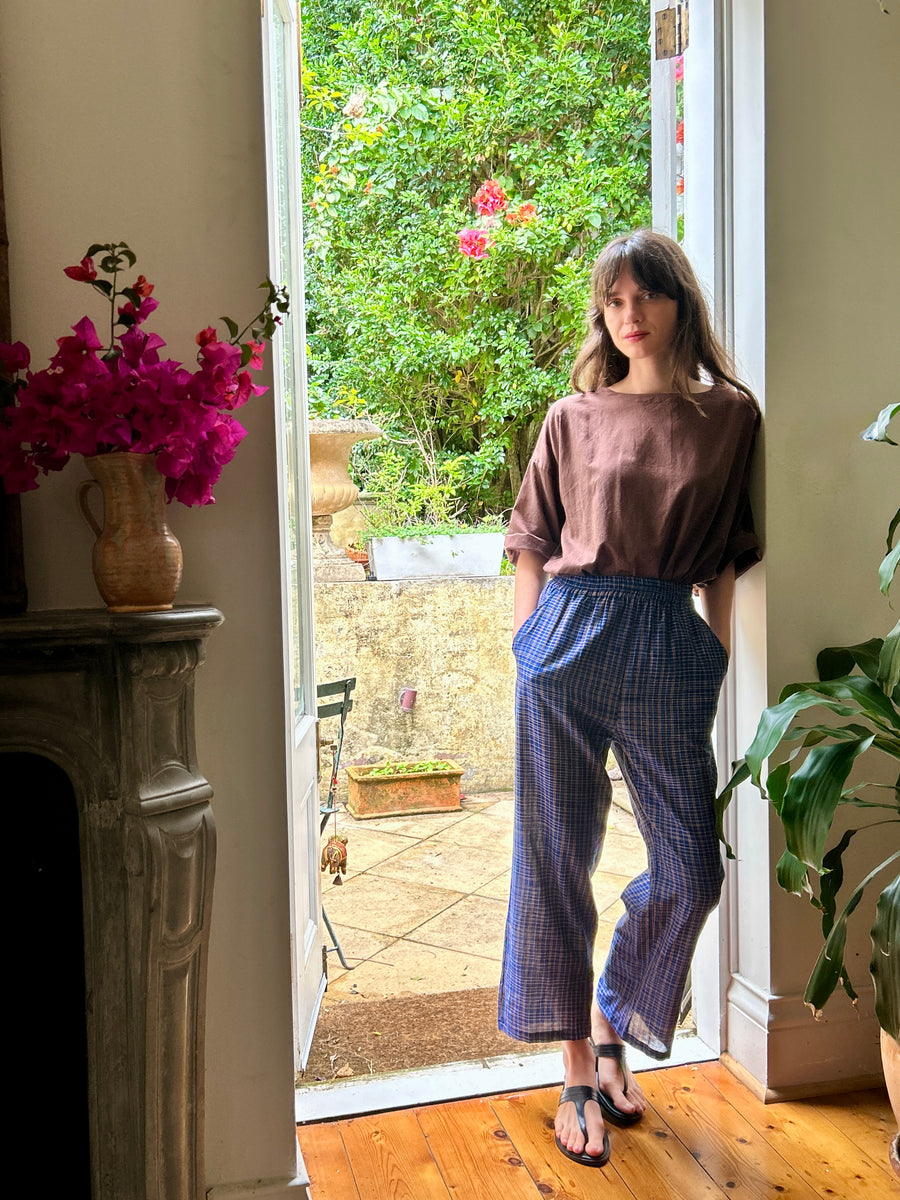 Julia Pants Cobalt  Blue check